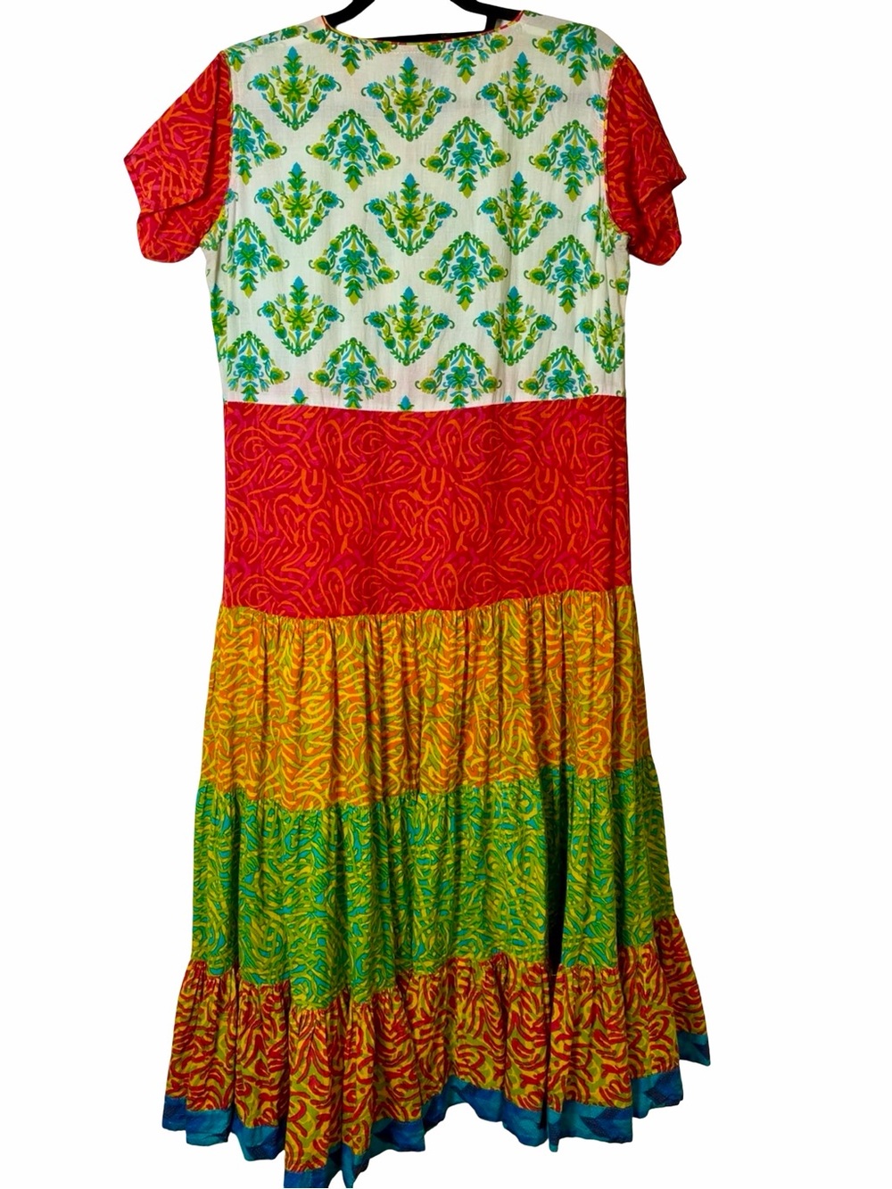 RAV-E Colorful Tiered Midi Dress XL Boho Art to Wear Button Front Resort - Picture 12 of 15
